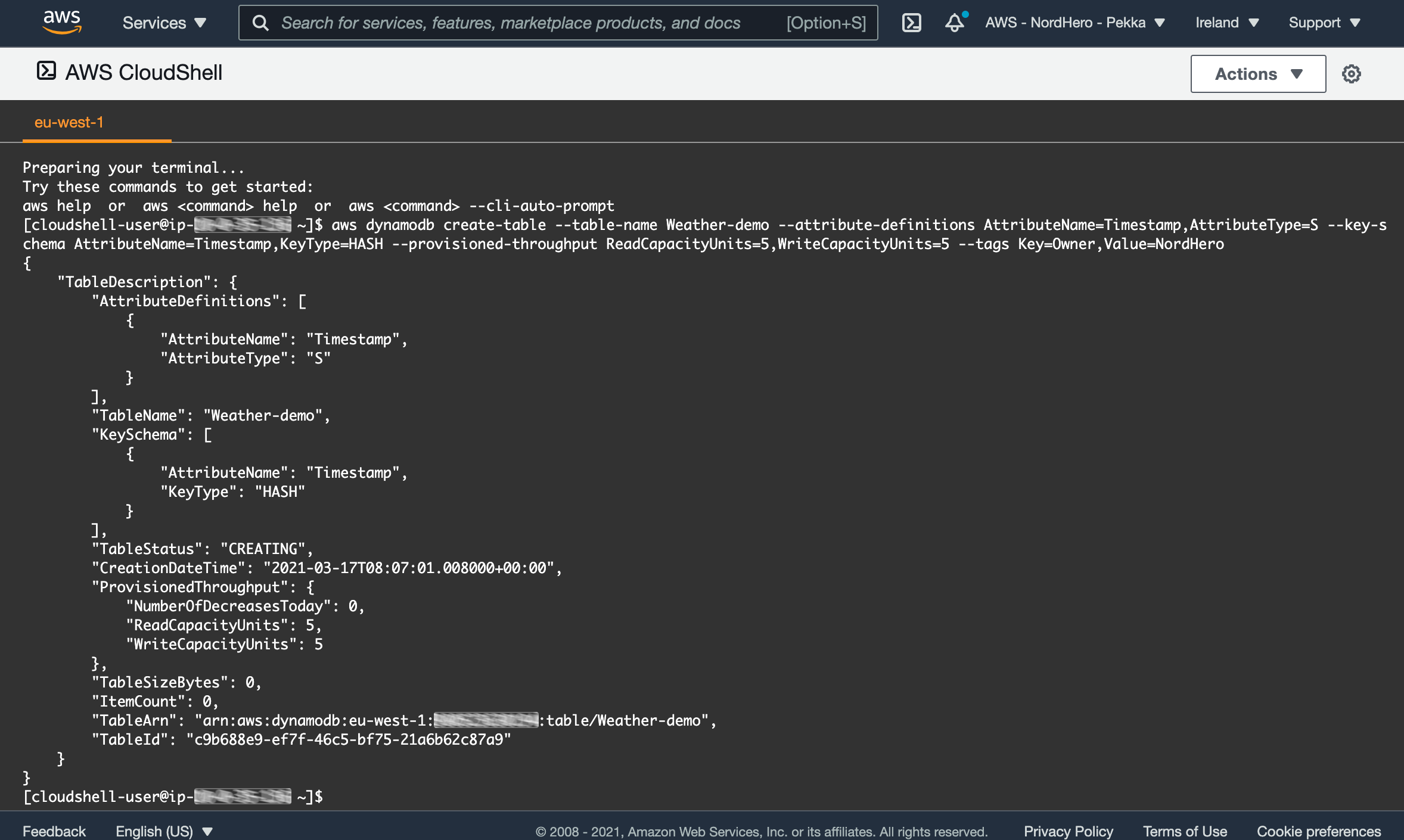 Creating a DynamoDB table